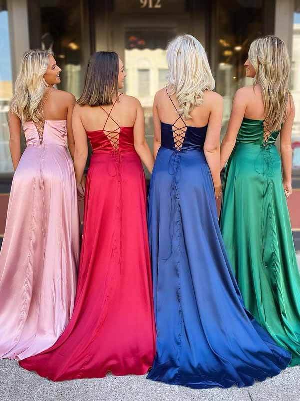 Simple Satin Spaghetti Straps Lace up Back Prom Dresses, Evening Gowns, MP672 | simple prom dresses | long formal dress | evening gown | a line prom dresses | www.musebridals.com