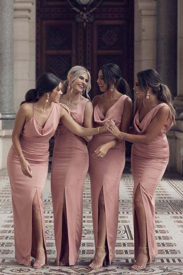 Simple Sheath Pink Sleeveless Long Bridesmaid Dresses With Side Split, MBD149 | pink bridesmaid dresses | long bridesmaid dresses | wedding party dresses | www.musebridals.com
