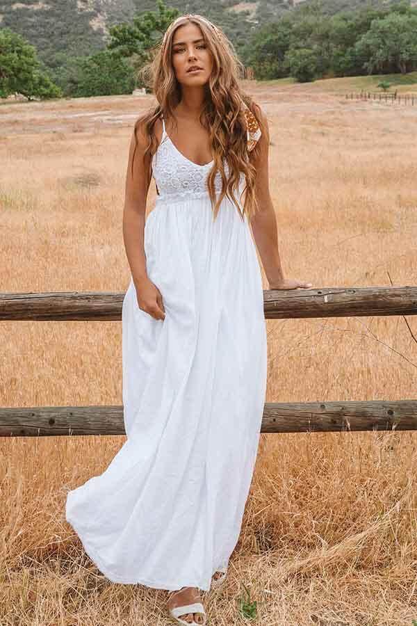 White Lace A-line Plus Size Beach Wedding Dresses, MW553