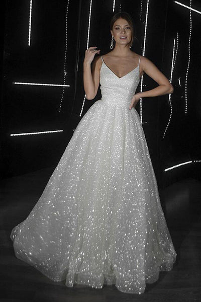 sparkly bridal dress A-Line Bohemian Beading Wedding V-Neck Long Sleeve Floor Length Gown a masterpiece blending modern sophistication with classic bridal beauty Sparkle Beaded Champagne Wedding Dresses