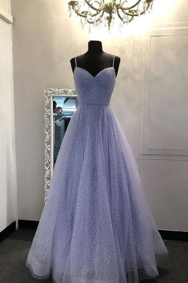 Sparkly Lilac Tulle A-line V Neckline Prom Dresses, Evening Dresses, MP721 | simple prom dresses | a line prom dresses | evening gown | formal dress | musebridals.com