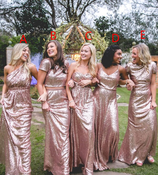 Sparkly Rose Gold Mismatched Sequins Floor Length Bridesmaid Dresses, MBD152 | sequin bridesmaid dresses | sparkly bridesmaid dresses | bridesmaid dresses online | www.musebridals.com