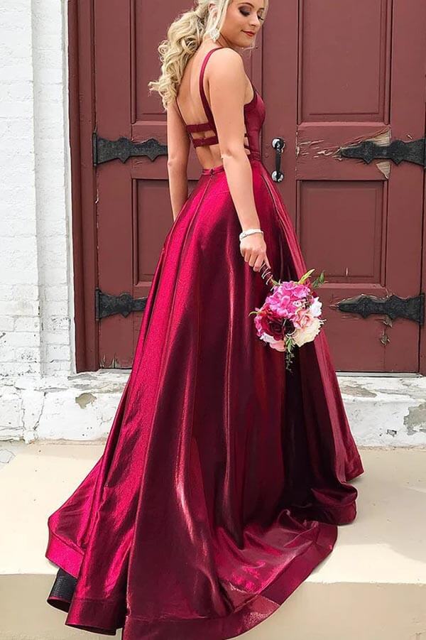 Taffeta A-line Scoop Spaghetti Straps Long Prom Dresses With Pockets, MP708 | cheap prom dresses online | long formal dresses | party dresses | musebridals.com