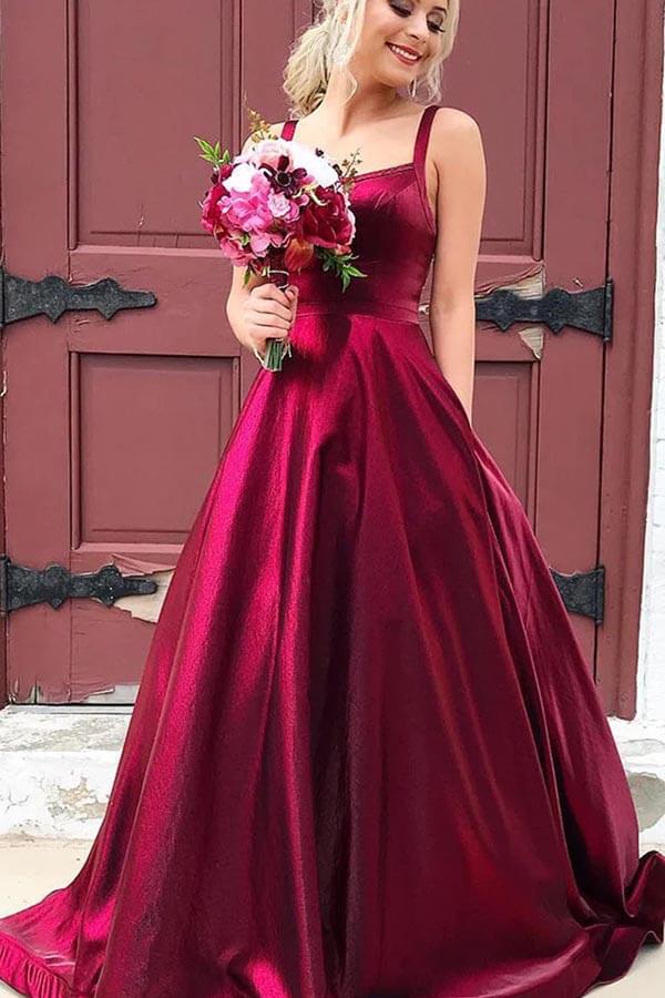 Taffeta A-line Scoop Spaghetti Straps Long Prom Dresses With Pockets, MP708 | red prom dresses | simple prom dresses | evening gowns | musebridals.com