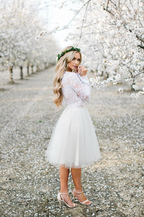 Two Piece Lace Top Long Sleeves Homecoming Dresses, Short Prom Dress, MH531 Two Piece Lace Top Long Sleeves Homecoming Dresses, Short Prom Dress, MH531