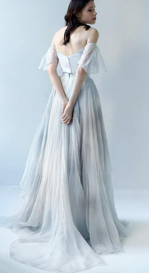 Grey Blue Chiffon Off Shoulder Wedding Dresses, MW592 | Musebridals Grey Blue Chiffon Off Shoulder Wedding Dresses, MW592 | Musebridals