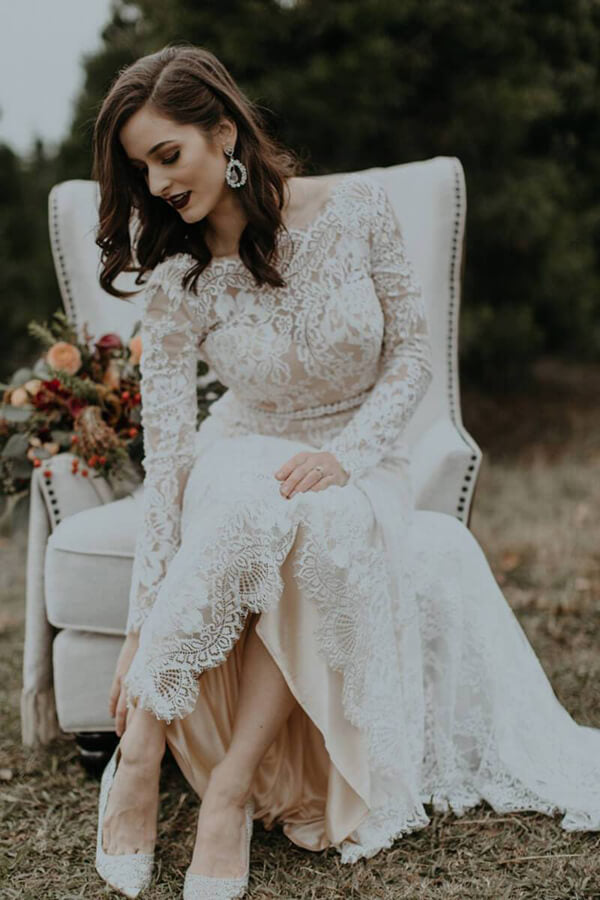 Vintage Long Sleeves Lace Mermaid Backless Wedding Dress, Bridal Gown, MW562 | cheap lace wedding dresses | bridal gowns | long sleeves wedding dress | www.musebridals.com