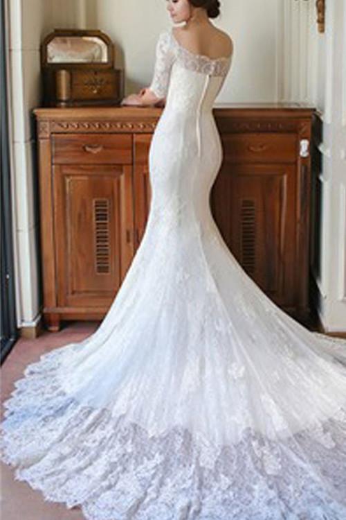 Fabulous Mermaid Half Sleeve Off Shoulder Wedding Dresses, Affordable Bridal Dress, MW149