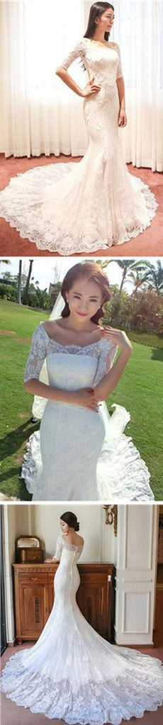 Fabulous Mermaid Half Sleeve Off Shoulder Wedding Dresses, Affordable Bridal Dress, MW149
