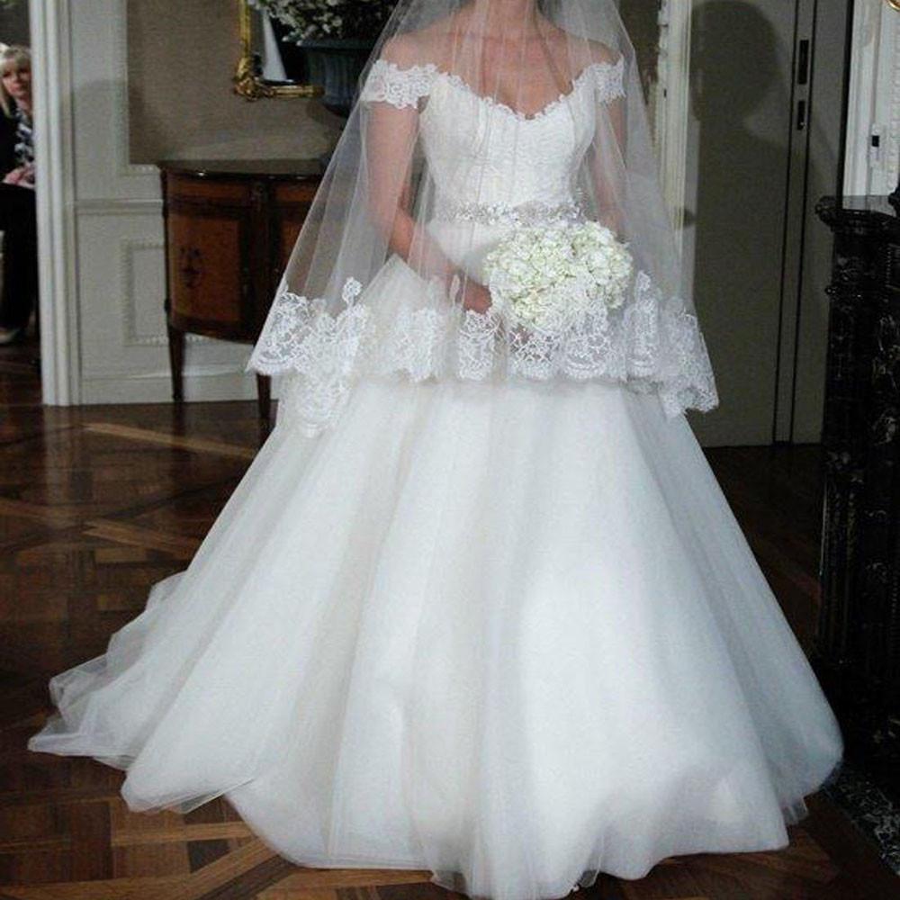 musebridals.com offer White Tulle Beaded Off Shoulder A-line Lace Wedding Dresses Bridal Dress, MW254