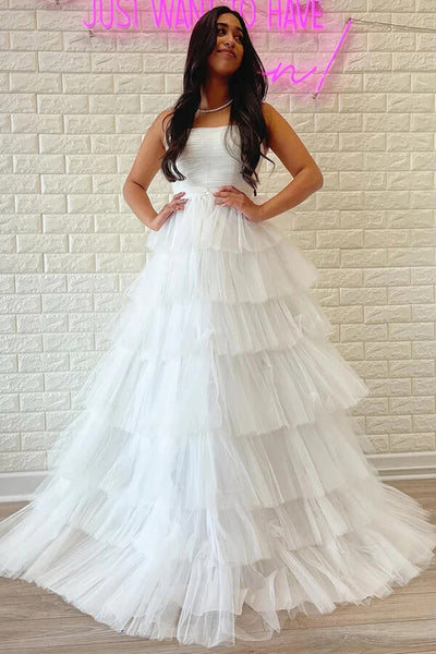 white tulle dress Sassy Shortcake Good to Be True Youll be ready to float down the aisle to a lifetime of love in the Lulus Blissful Forever White Tulle Lace Strapless Pleated Maxi Dress Azazie Vienna Wedding Dress