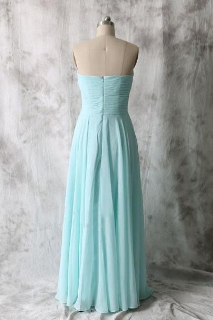 Blue Sweetheart Chiffon Floor Length Bridesmaid Dresses, Wedding Party Dresses, MB175|musebridals.com