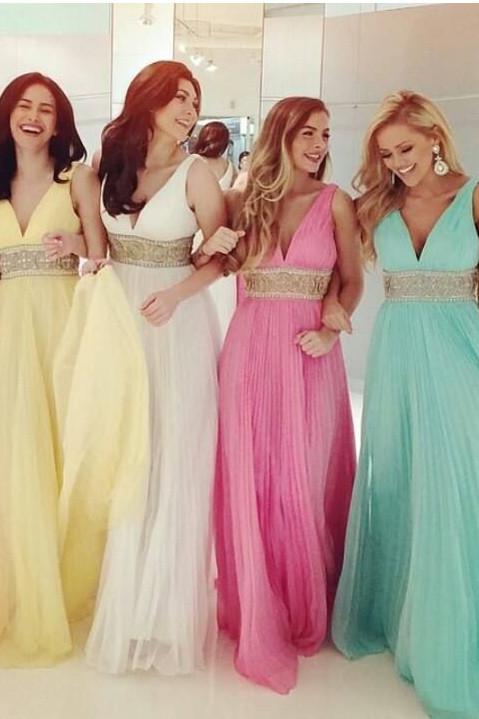 Elegant Chiffon V-Neck Long Bridesmaid Dresses, Cheap Wedding Party Dresses, MB134