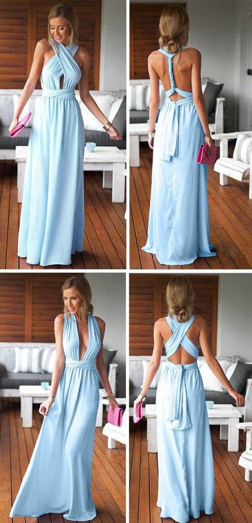Simple Convertible Summer Beach Wedding Party Dress, Blue Long Bridesmaid Dresses, MB110