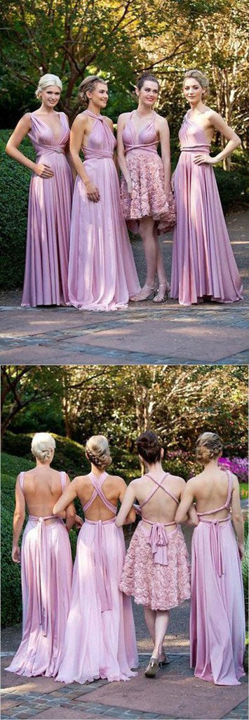 Purple Tulle Convertiable Mismatched Long Wedding Party Dresses