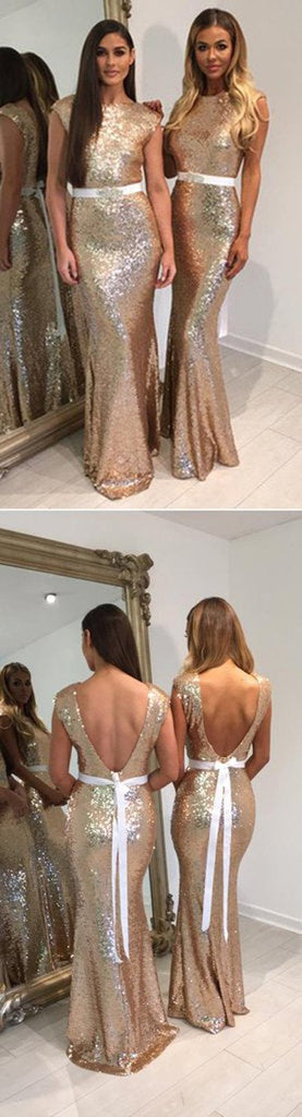 Shinning Long Cheap Wedding Party Dress, Sequin Mermaid Bridesmaid Dresses, MB143 at musebridals.com