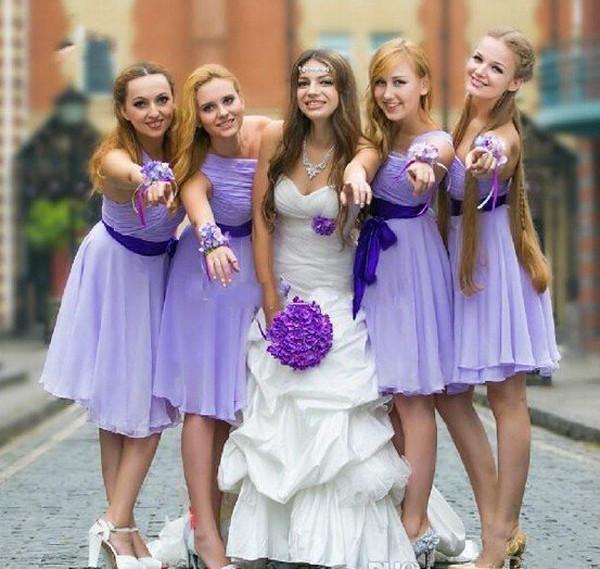 Lavender Chiffon One Shoulder Short Bridesmaid Dresses, Wedding Party Dresses, MB168|musebridals.com
