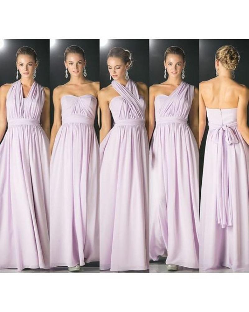Lilac Chiffon Mismatched Long Bridesmaid Dresses, Convertible Bridesmaid Dress, MB171|musevbridals.com