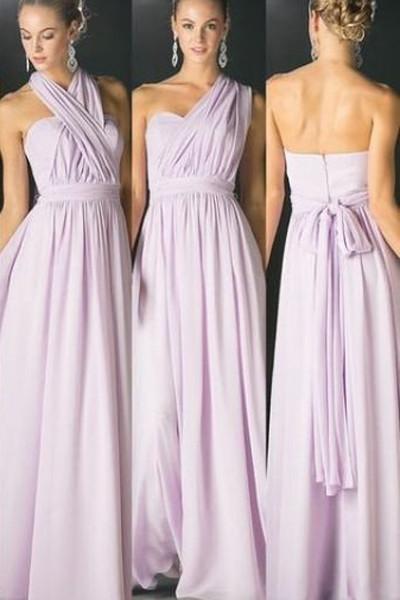 Purple Tulle Convertiable Mismatched Long Wedding Party Dresses