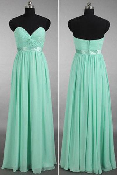 Chiffon Light Green Mint Sweetheart Long Bridesmaid Dresses, Wedding Party Dress, MB126