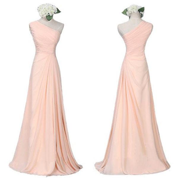 Pink One Shoulder Long Chiffon Bridesmaid Dresses, Wedding Party Dress, MB187 Musebridals Pink One Shoulder Long Chiffon Bridesmaid Dresses, Wedding Party Dress, MB187 Musebridals