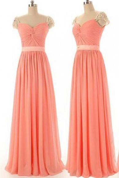 Beaded Chiffon Cap Sleeve Sweetheart Long Bridesmaid Dresses, Simple Prom Dress, MP123 Musebridals Beaded Chiffon Cap Sleeve Sweetheart Long Bridesmaid Dresses, Simple Prom Dress, MP123 Musebridals