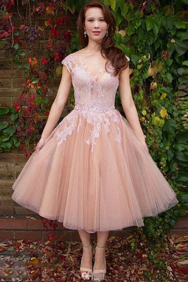 Pink A-line Cap Sleeves Short Prom Dresses, Lace Homecoming Dresses on Line, MH111