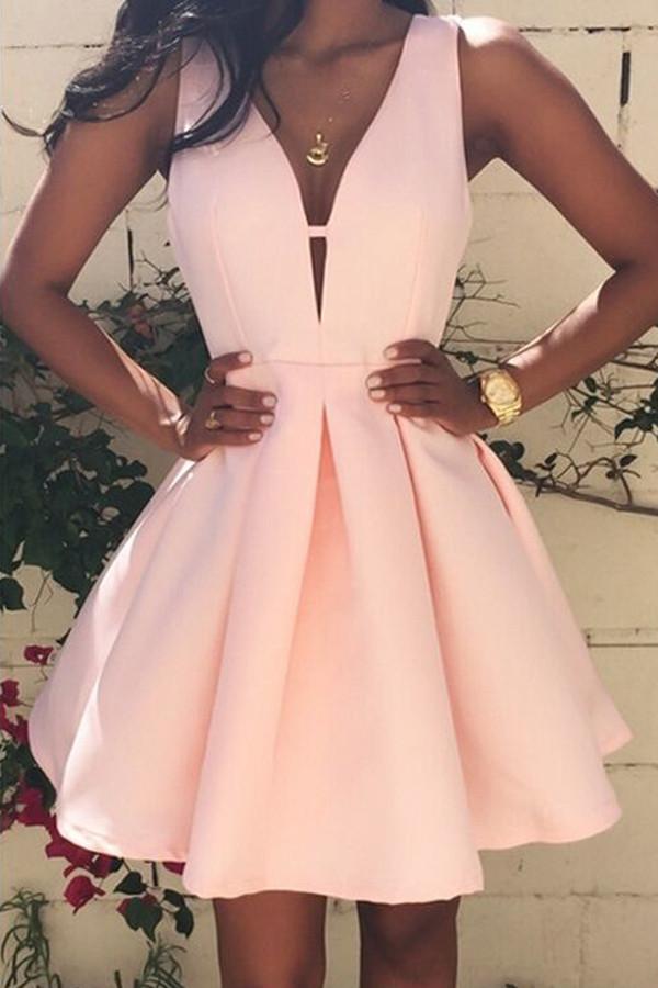 Simple Pink Satin A-line Homecoming Dresses, Short Prom Dresses, MH215