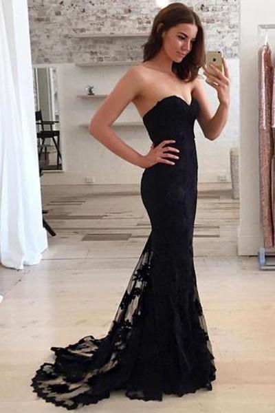 Black Mermaid Lace Sweetheart Long Prom Dress, Chic Party Dress, Evening Dresses, MP129 Musebridals Black Mermaid Lace Sweetheart Long Prom Dress, Chic Party Dress, Evening Dresses, MP129 Musebridals