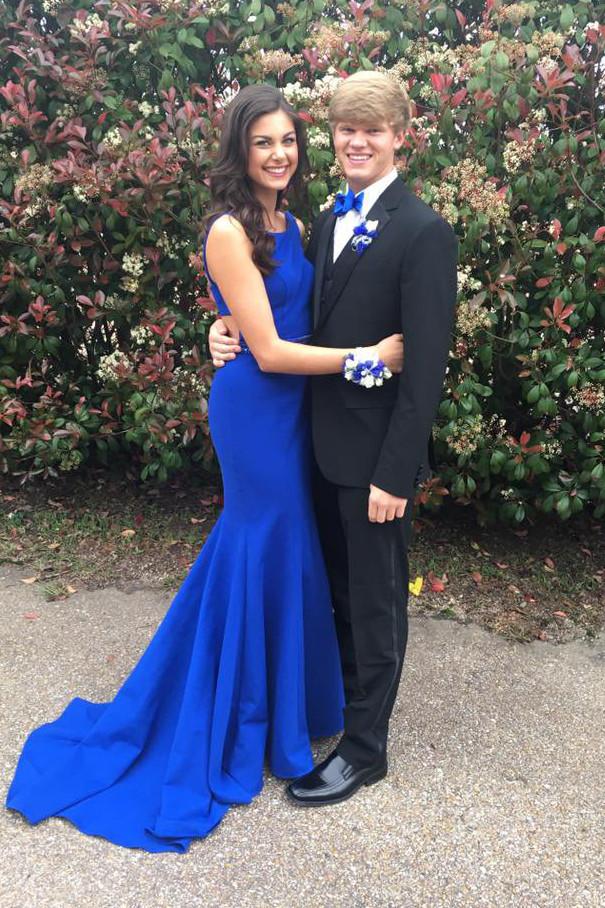 Royal Blue Mermaid Open Back Beaded Prom Dresses with Sweep Train, MP369|musebridals.com
