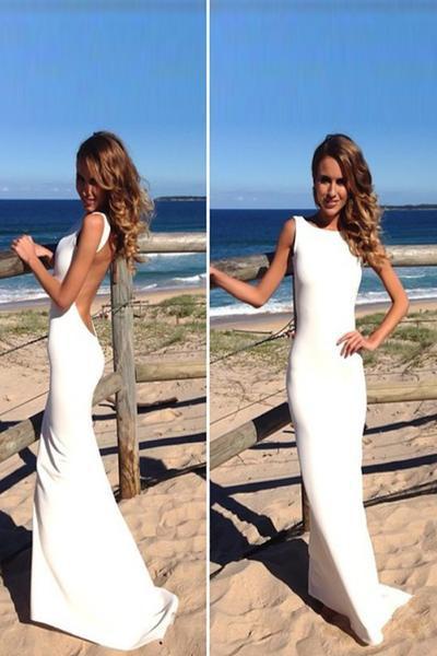 White Open Back mermaid High Neck Long Sheath Prom Dresses Evening Dress, MP282 White Open Back mermaid High Neck Long Sheath Prom Dresses Evening Dress, MP282