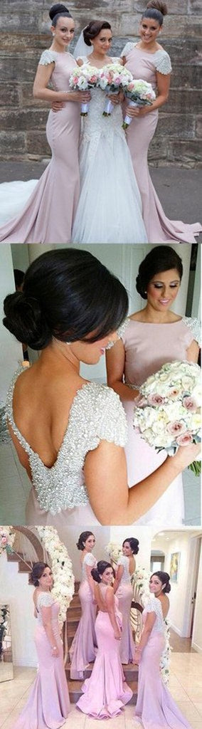 Inexpensive Cap Sleeve Open Back Mermaid Long Bridesmaid Dresses With Beading, MB101 Musebridals Inexpensive Cap Sleeve Open Back Mermaid Long Bridesmaid Dresses With Beading, MB101 Musebridals