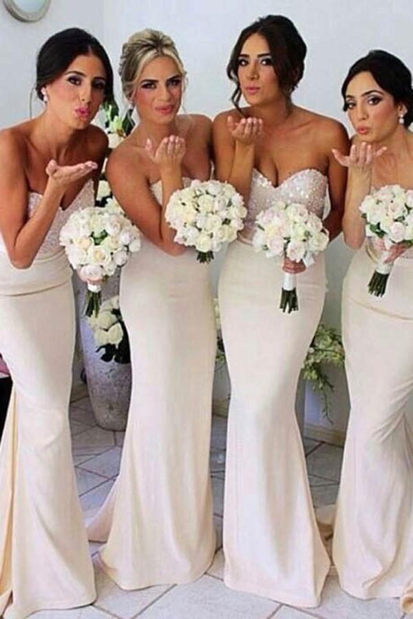 White Wedding Party Gowns, Mermaid Sweetheart Long Bridesmaid Dress, MB145
