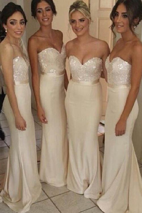 White Wedding Party Gowns, Mermaid Sweetheart Long Bridesmaid Dress, MB145