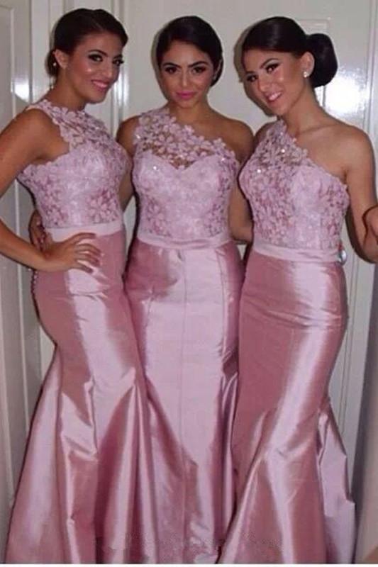 One Shoulder Long Mermaid Pink Bridesmaid Dresses, Lovely Bridesmaid Dresses, Cheap Bridesmaid Dresses One Shoulder Long Mermaid Pink Bridesmaid Dresses, Lovely Bridesmaid Dresses, Cheap Bridesmaid Dresses