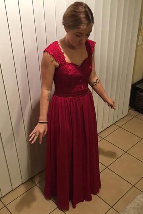 Chiffon Beaded Simple A-line Cap Sleeve Long Bridesmaid Dresses on line, MB124 Musebridals Chiffon Beaded Simple A-line Cap Sleeve Long Bridesmaid Dresses on line, MB124 Musebridals