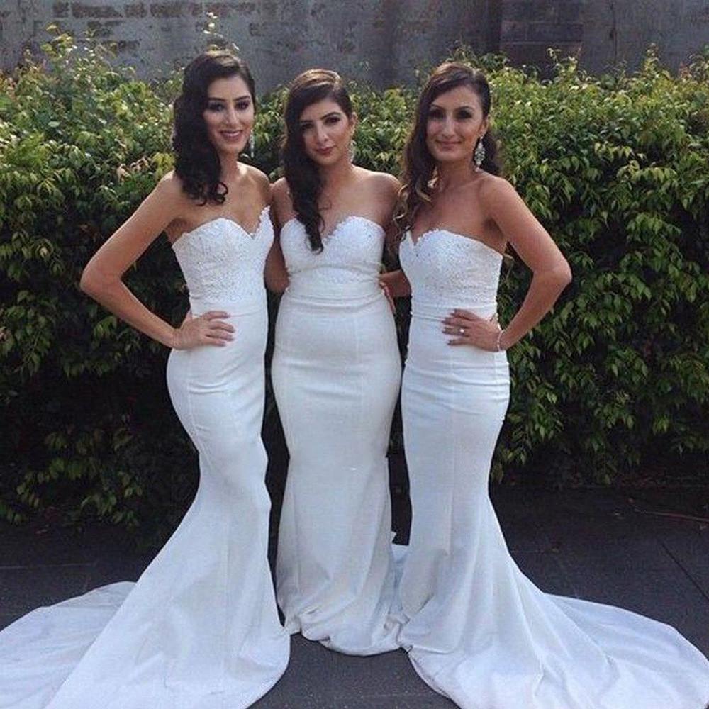 Elegant White Sexy Mermaid Cheap Wedding Party Guest Bridesmaid Dresses, MB146