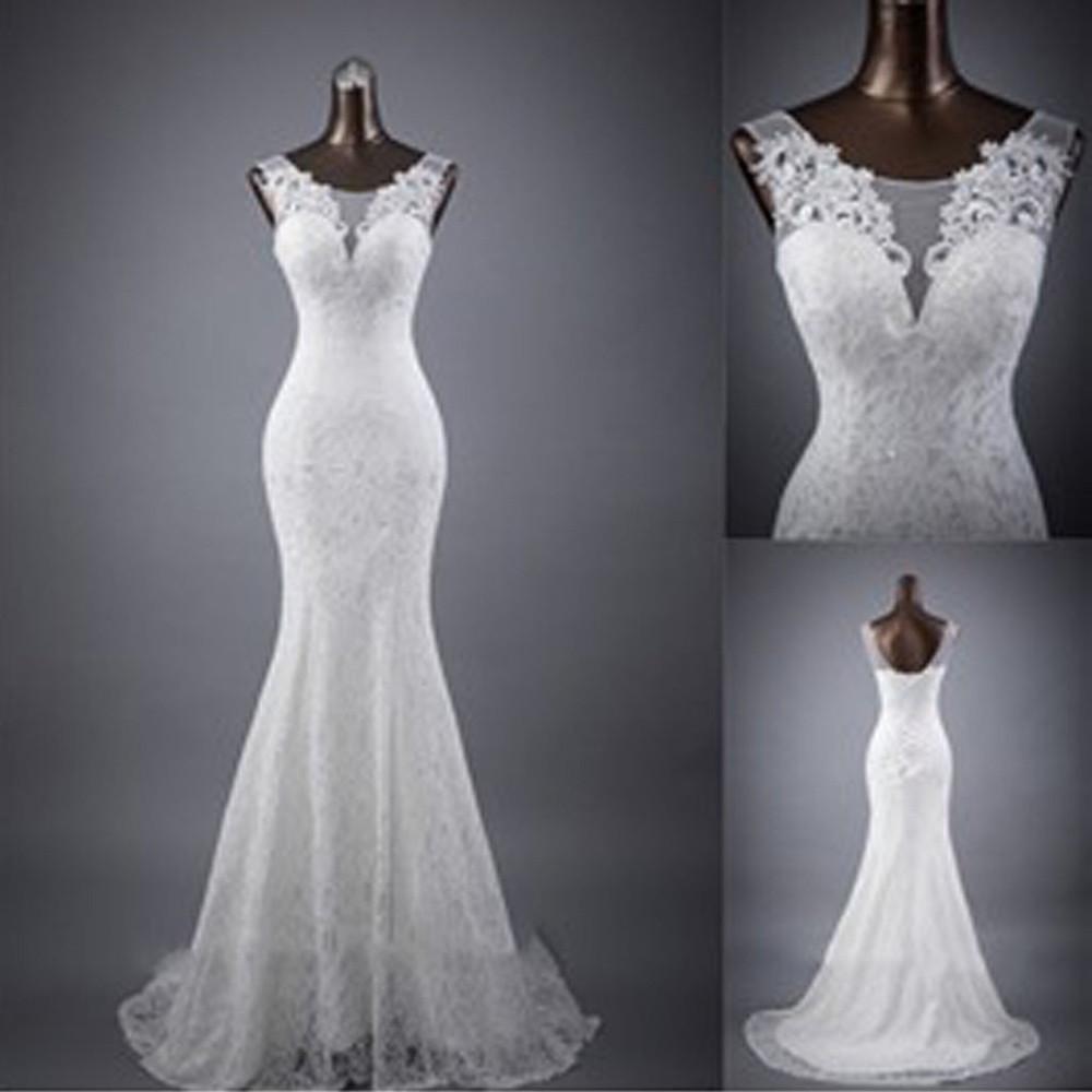 White Sleeveless Mermaid Lace Up Wedding Dresses, Popular Bridal Dress, MW132 at musebridals.com