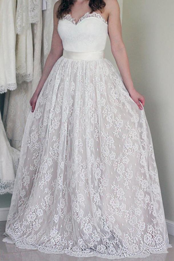 Lace A line Sweetheart Neckline Strapless Wedding Dresses, Cheap Bridal Dresses, MW178