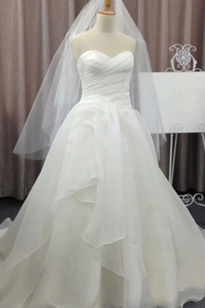 White Chiffon Simple Sweetheart Wedding Dresses, Cheap Bridal Gown, MW142