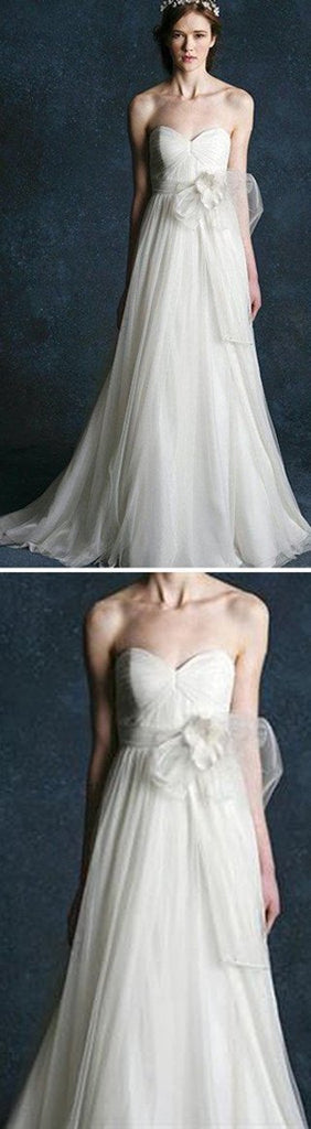 Simple Light Ivory Chiffon A-line Sweetheart Bridal Gowns, Long Wedding Dress, MW168
